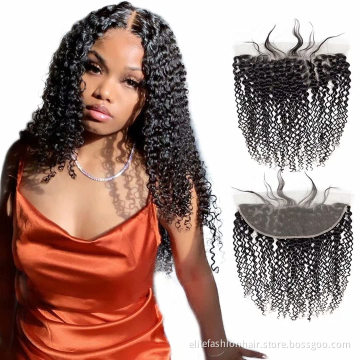 Unprocessed 100% Brazilian Virgin Human Hair 13x4" Ear to Ear Lace Frontal Closure Natural black Curly 13x4 Frontal Closure